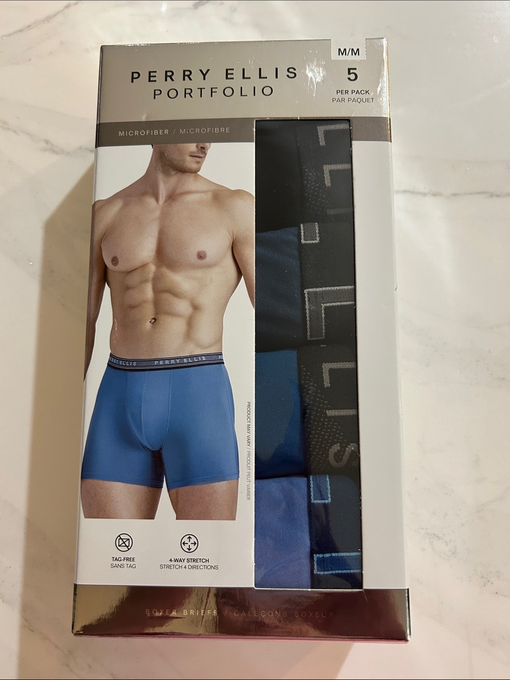 Perry Ellis Portfolio Men’s Boxer Briefs - Blue and Black 5-Pack